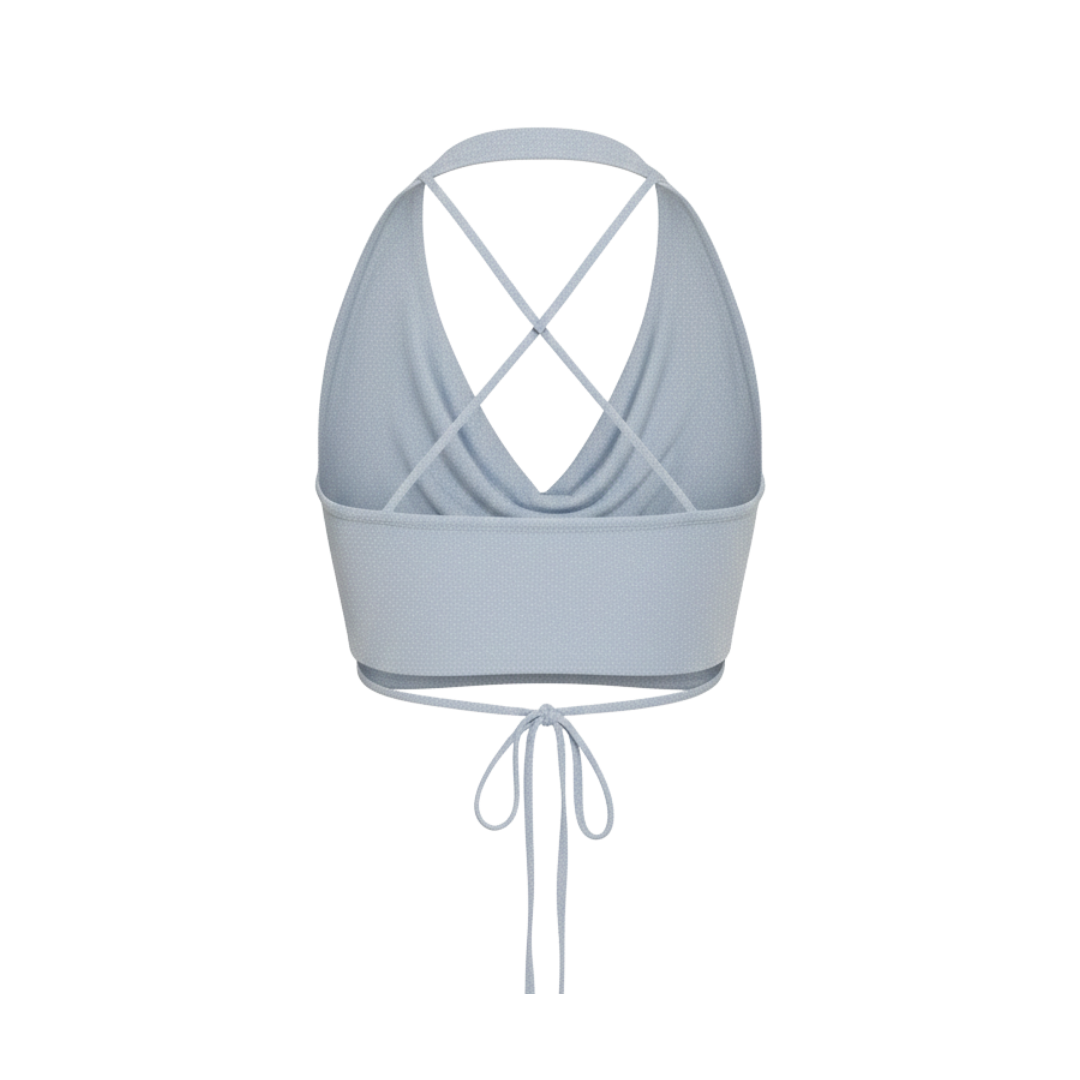 SKY BLUE HALTER NECK DRAPED TOP