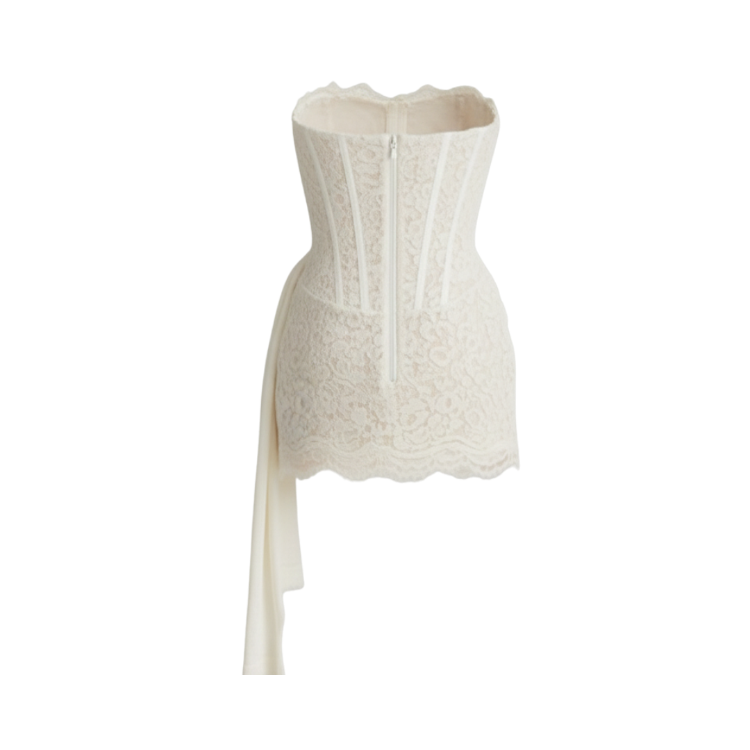 LACE TUBE TIE WHITE MINI DRESS