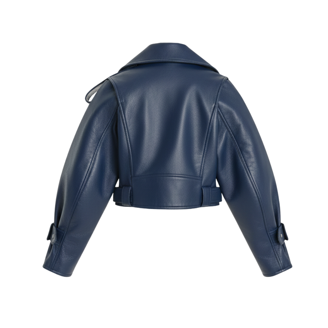 SAPPHIRE BLUE CROPPED LEATHER JACKET