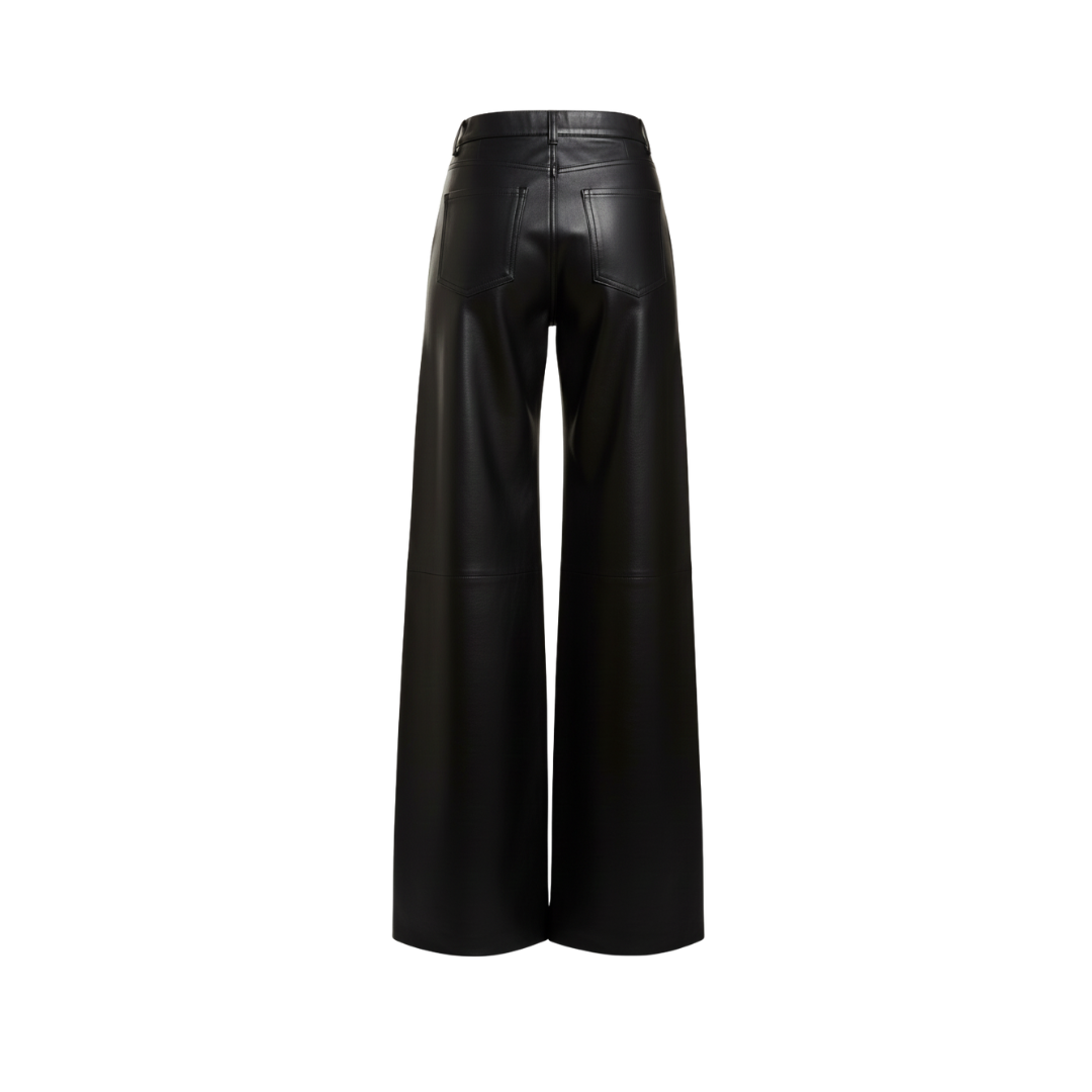 BLACK LEATHER WIDE LEG PANTS