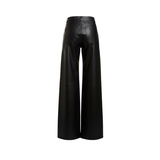 BLACK LEATHER WIDE LEG PANTS