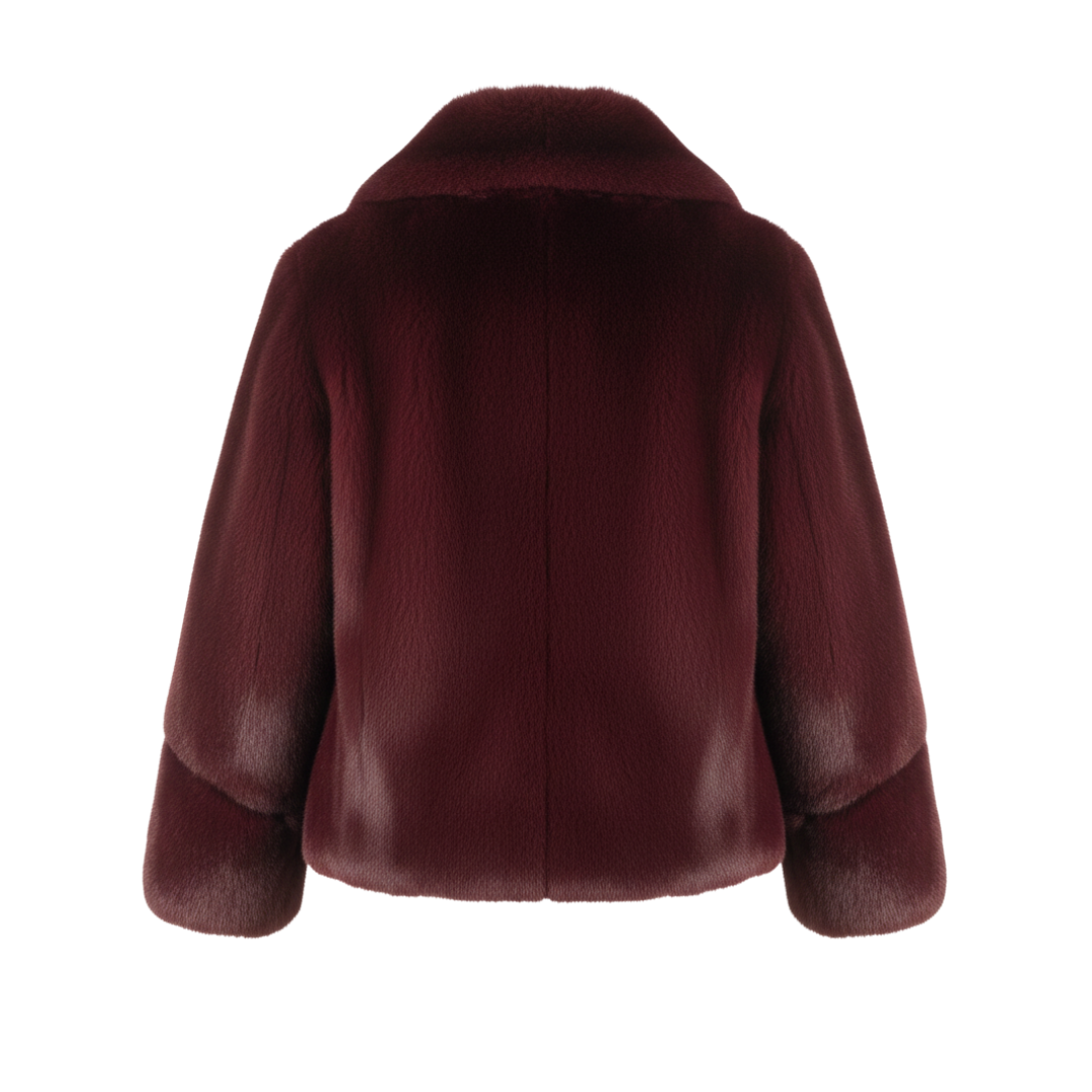 BURGUNDY FAUX FUR COAT