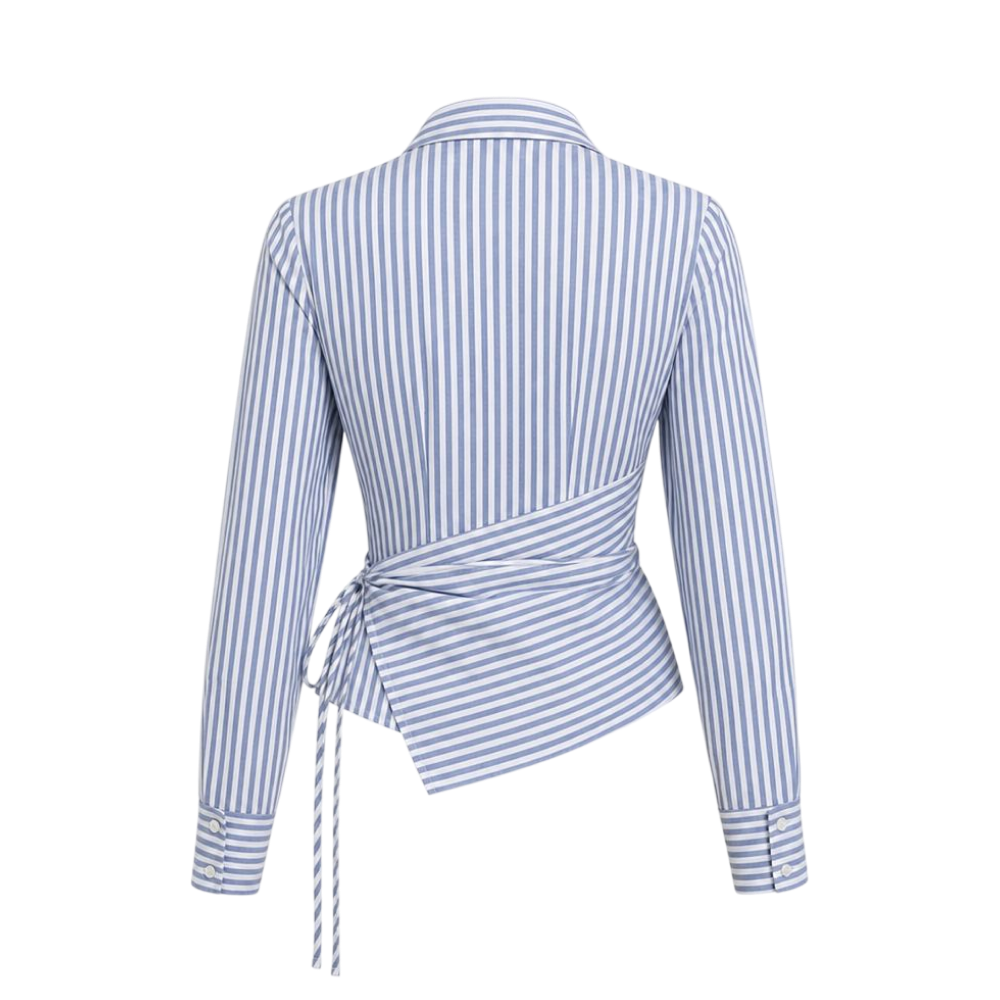 Valeria Banker Stripe Wrap Shirt - Blue