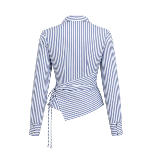 Valeria Banker Stripe Wrap Shirt - Blue