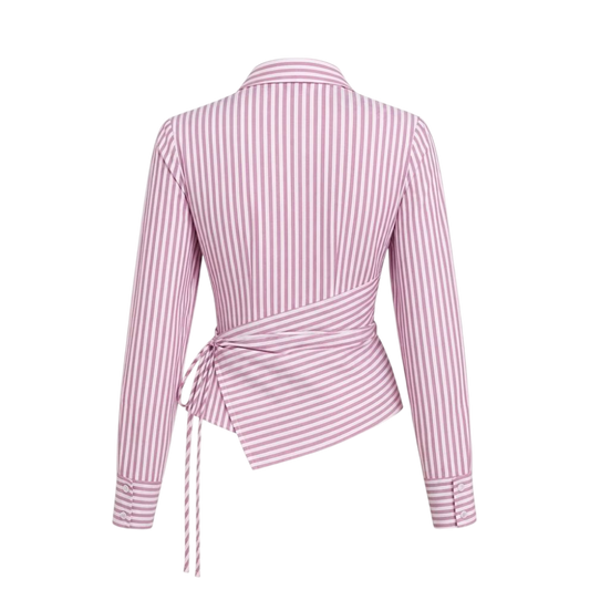 Valeria Banker Stripe Wrap Shirt - Pink