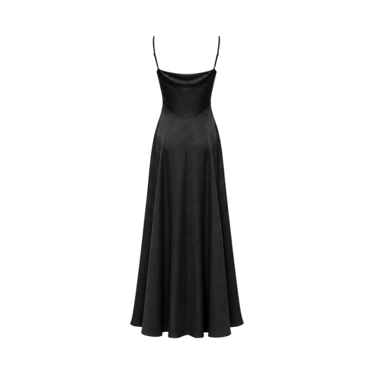 Valeria Cowl Satin Maxi Dress - Black
