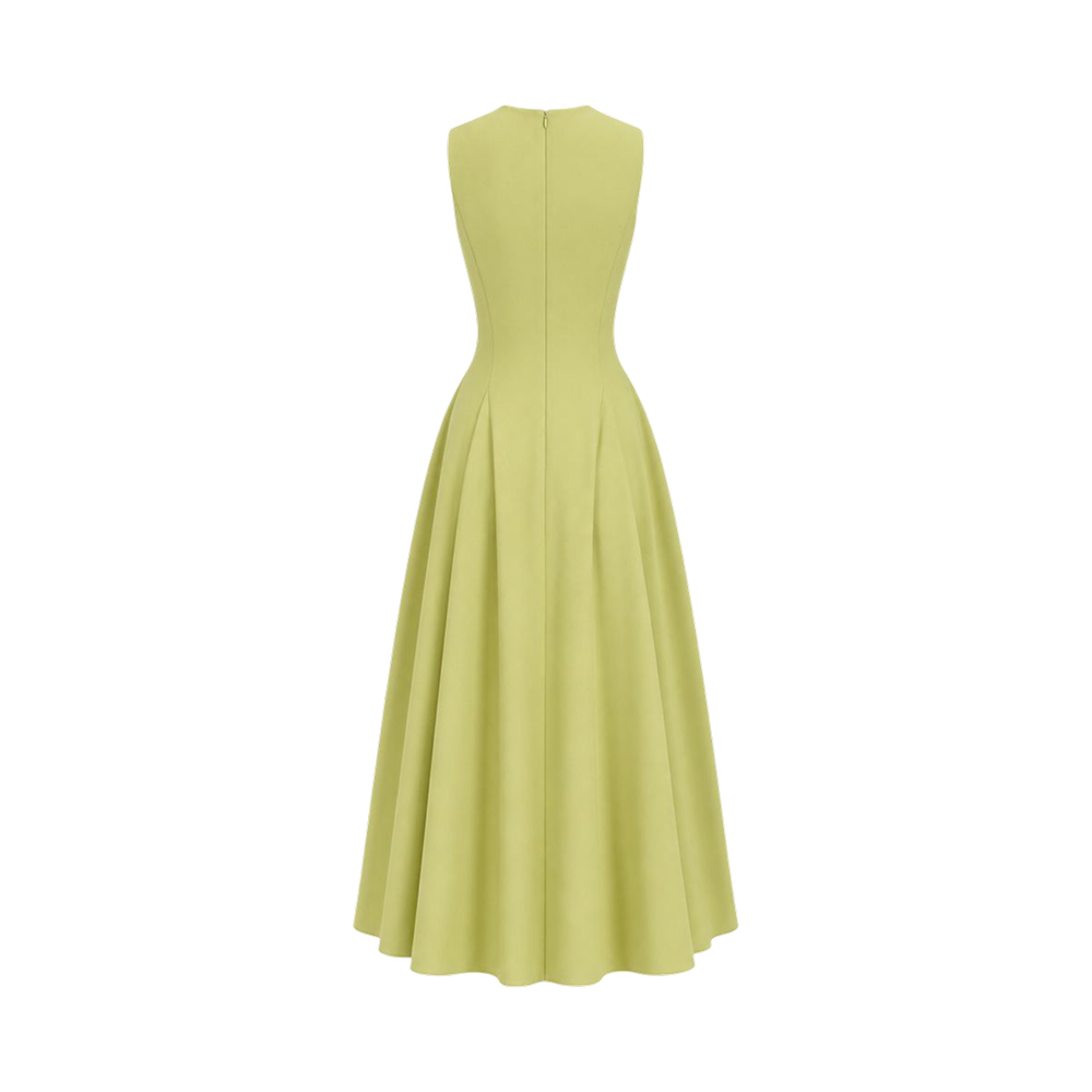 Valeria Flared High Neck Midi Dress - Citron Yellow