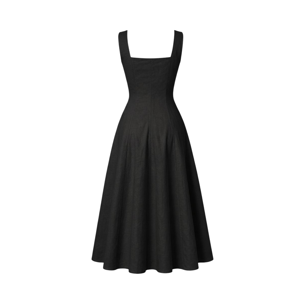 Valeria Gathered Square Neck Midi Dress - Black