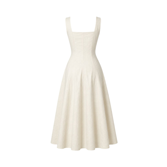 Valeria Gathered Square Neck Midi Dress - Ivory