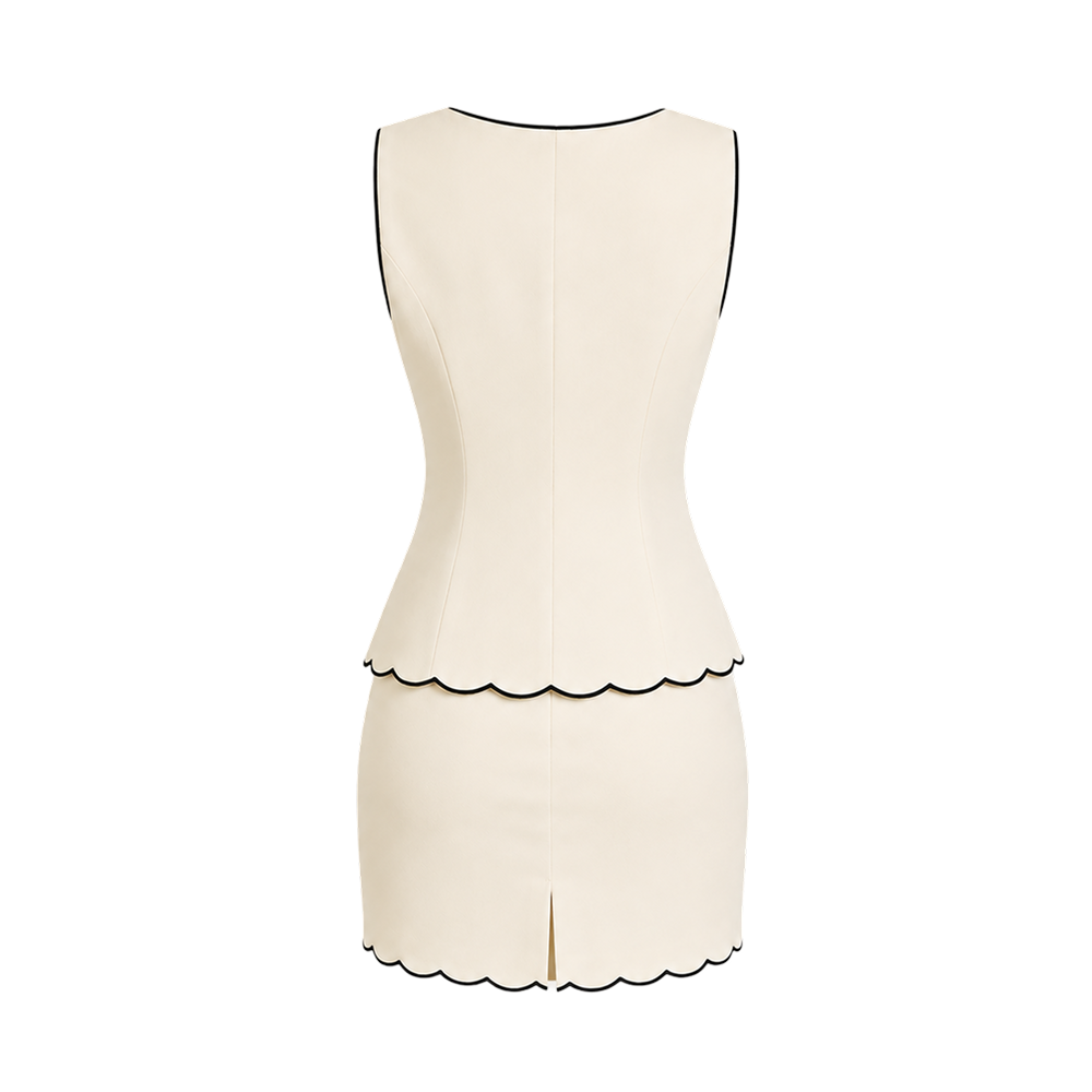 Valeria Noiré Scallop Tailored Set - Ivory