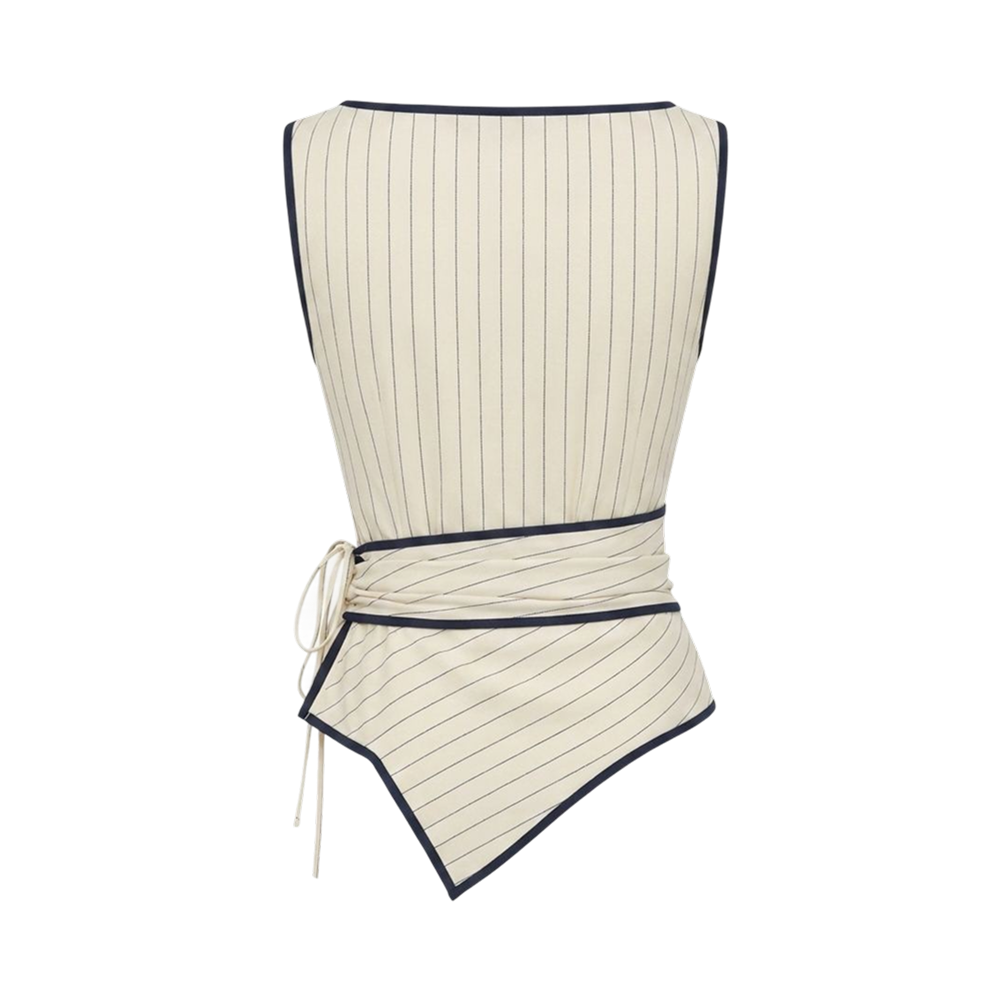 Valeria Pinstripe Asymmetric Wrap Top - Ivory Pinstripe