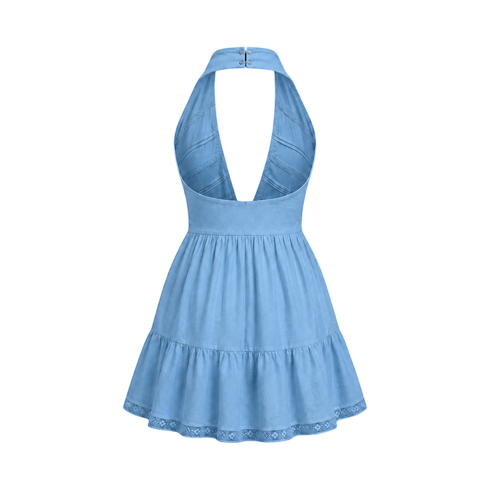 Valeria Twisted Halter Mini Dress - Ice Blue
