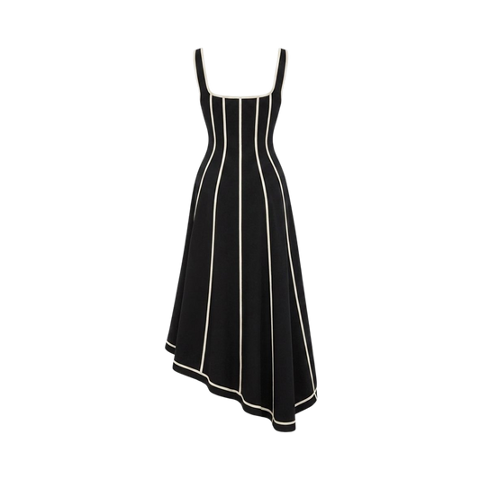 Valeria Contrast Panel Midi Dress - Black Ivory