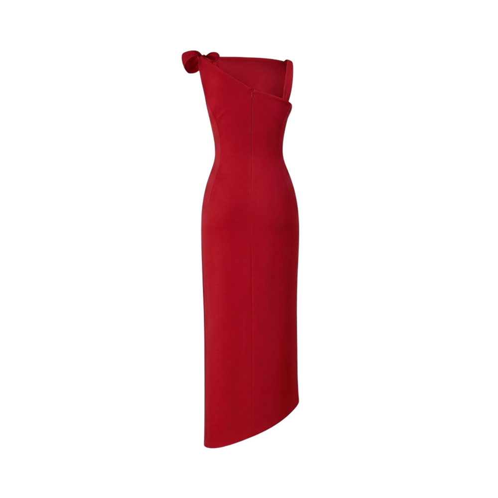 Valeria Twisted Foldover Midi Dress - Scarlet red