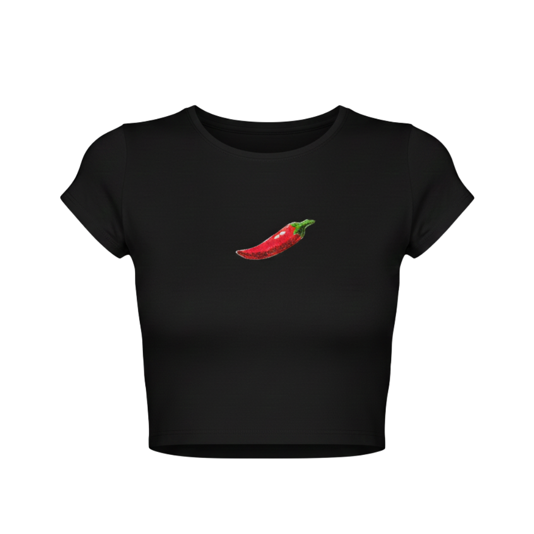 BLACK BEADED EMBROIDERY BABY TEE