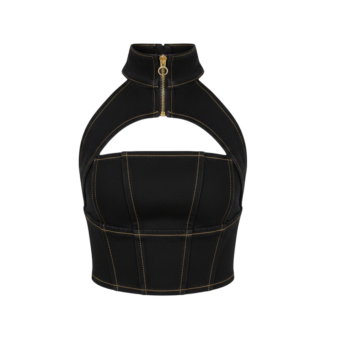 BLACK CHAIN DENIM TOP