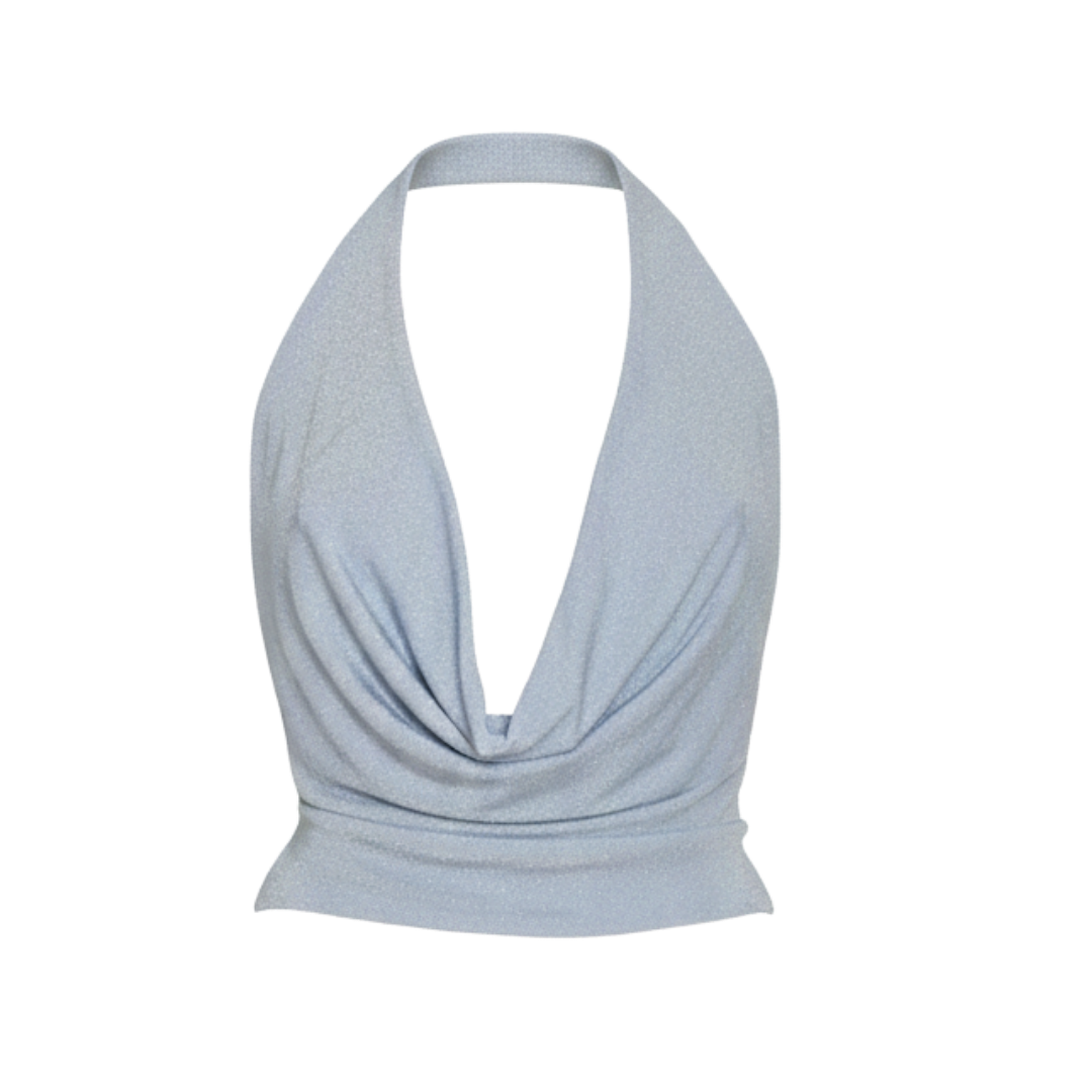 SKY BLUE HALTER NECK DRAPED TOP