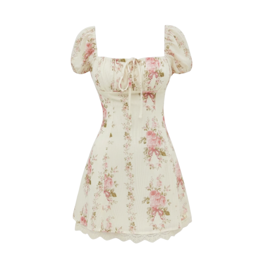 SQUARE NECK FLORAL MINI DRESS