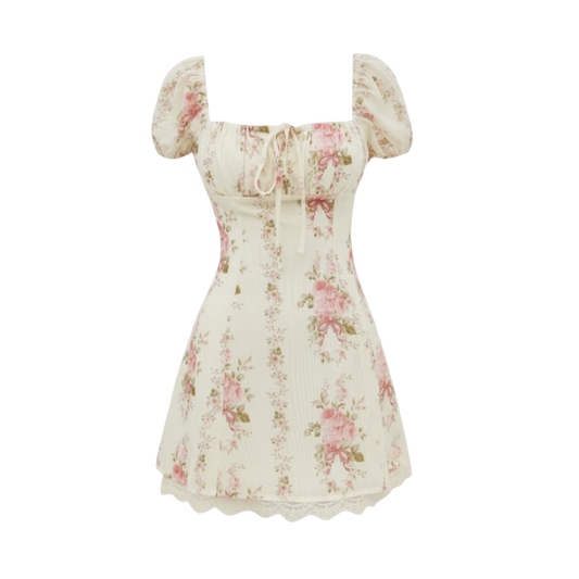 SQUARE NECK FLORAL MINI DRESS