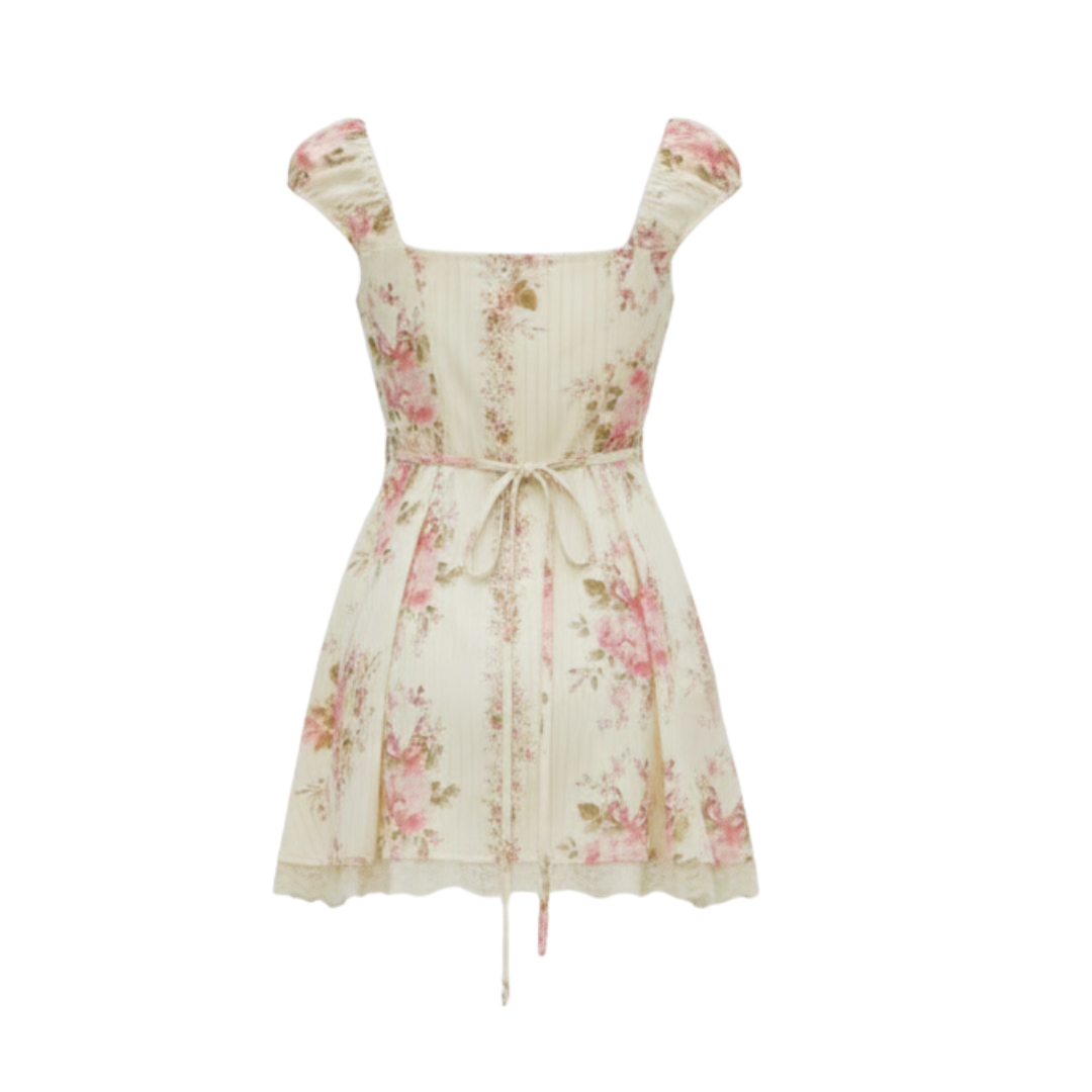 SQUARE NECK FLORAL MINI DRESS