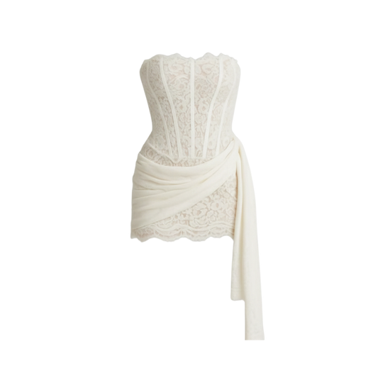 LACE TUBE TIE WHITE MINI DRESS
