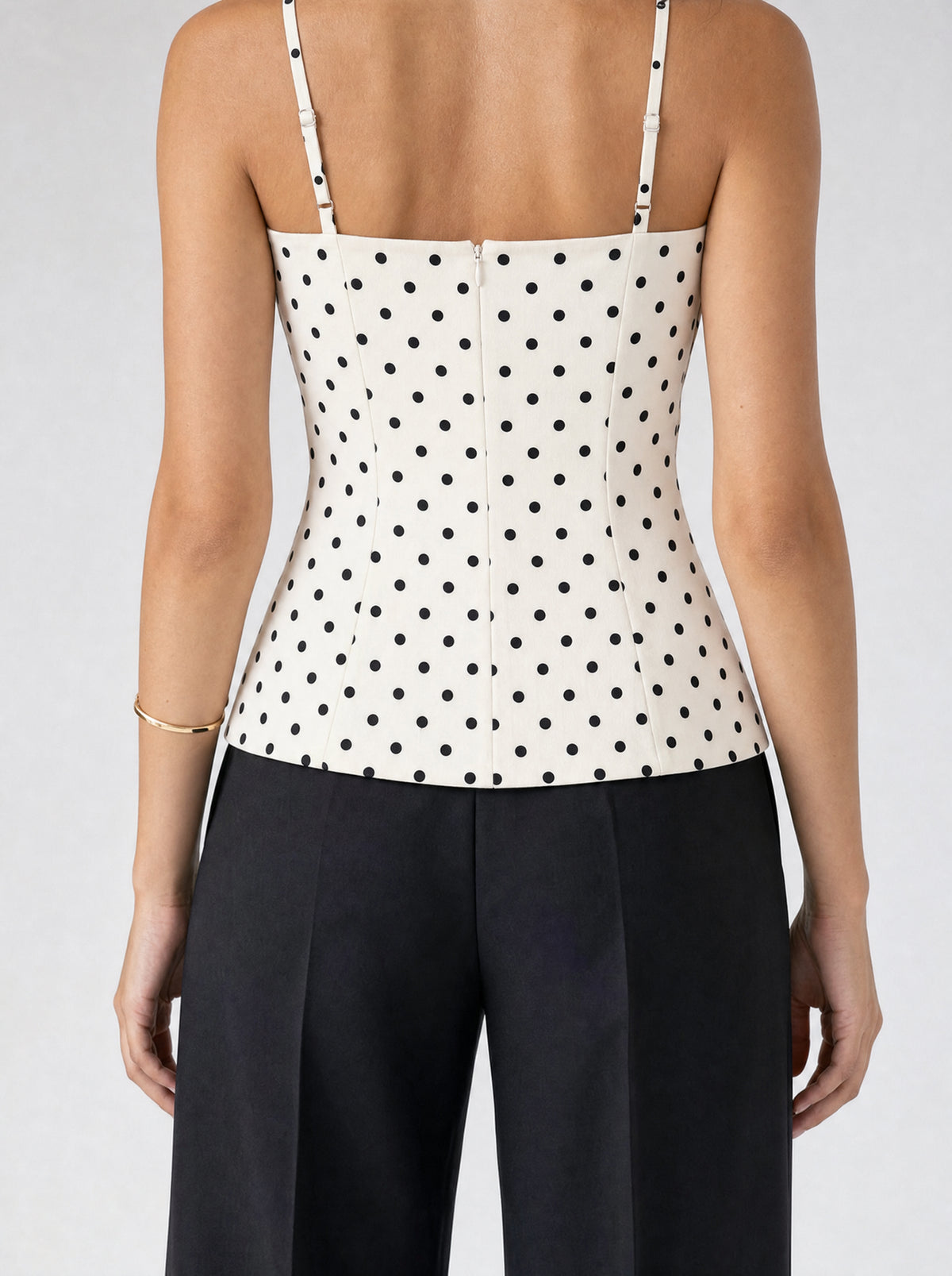 Valeria Lace Edge Polka Dot Corset Cami — model back view