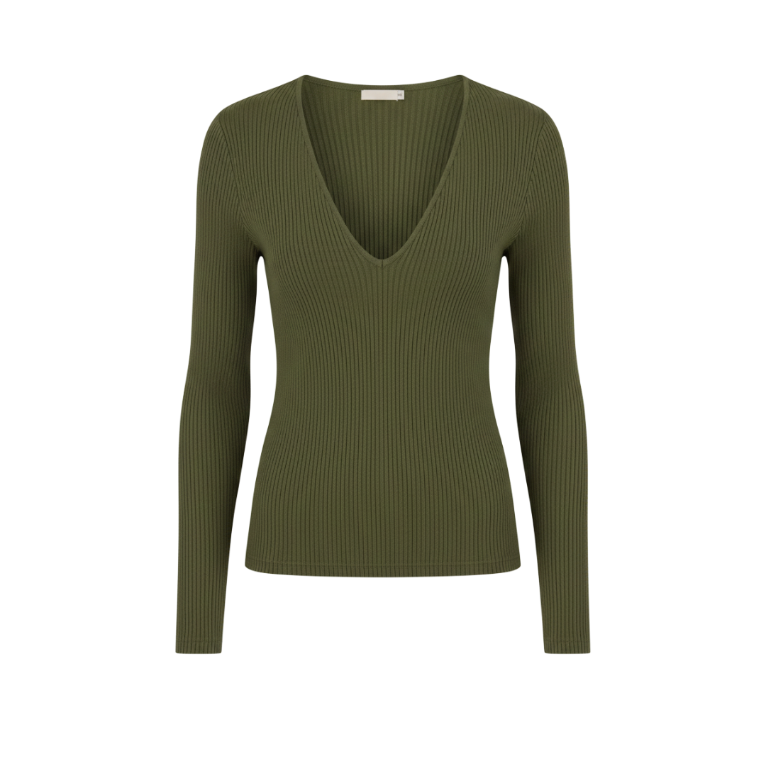 GREEN V NECK TOP