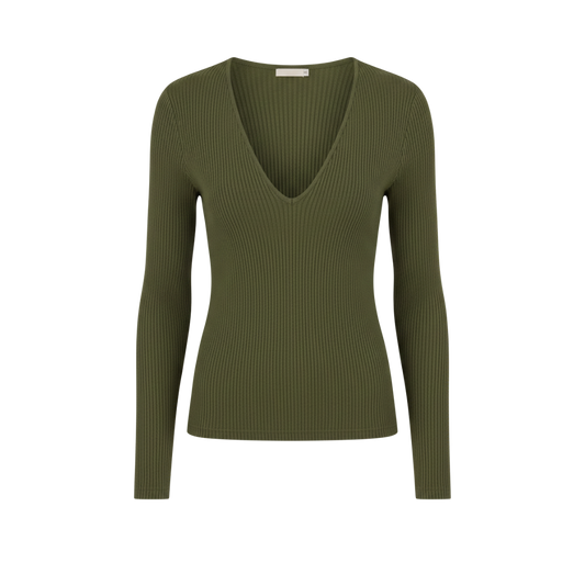 GREEN V NECK TOP