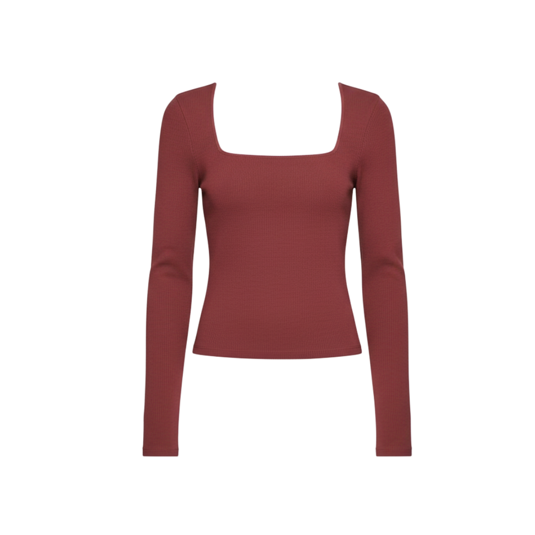 RED SQUARE NECK TOP