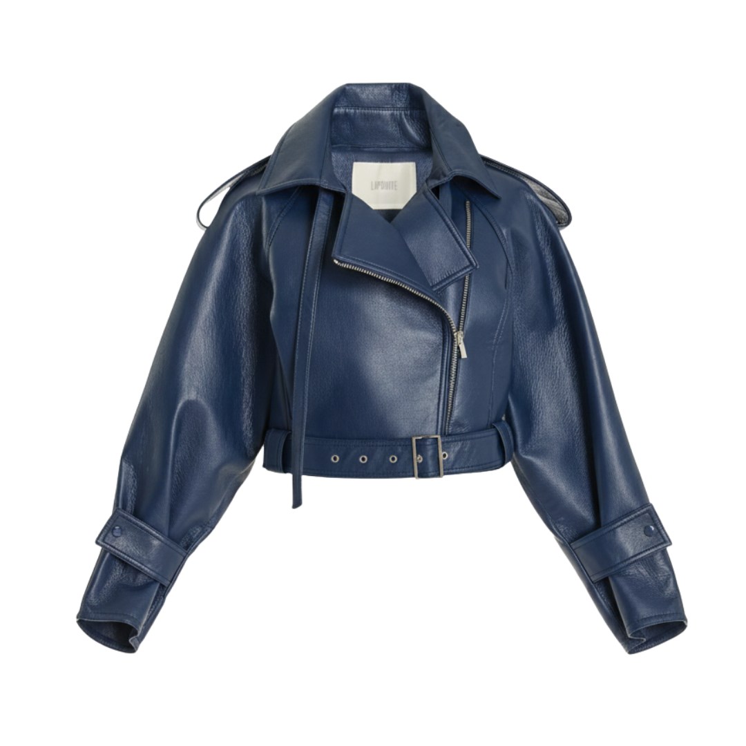 SAPPHIRE BLUE CROPPED LEATHER JACKET