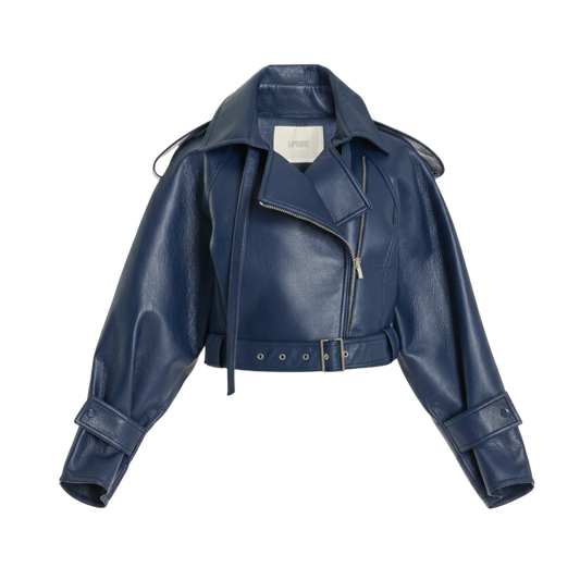 SAPPHIRE BLUE CROPPED LEATHER JACKET