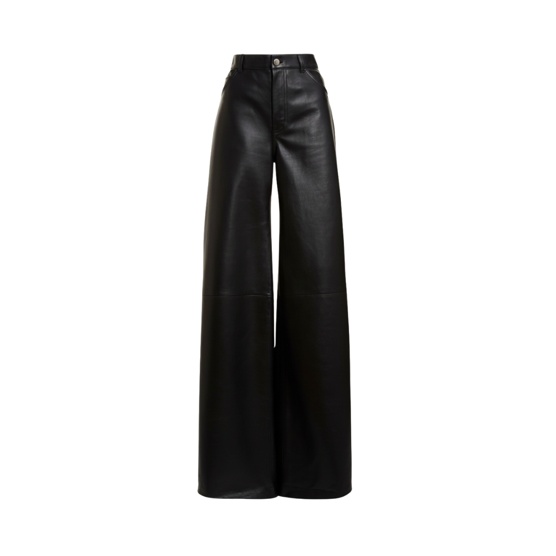 BLACK LEATHER WIDE LEG PANTS