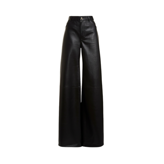 BLACK LEATHER WIDE LEG PANTS