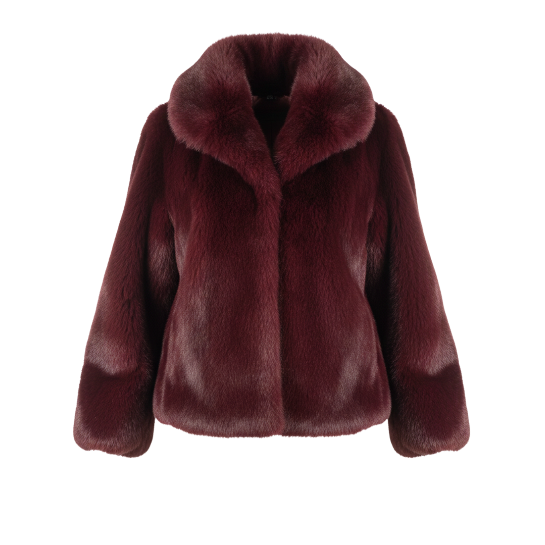BURGUNDY FAUX FUR COAT