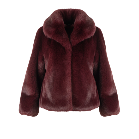 BURGUNDY FAUX FUR COAT