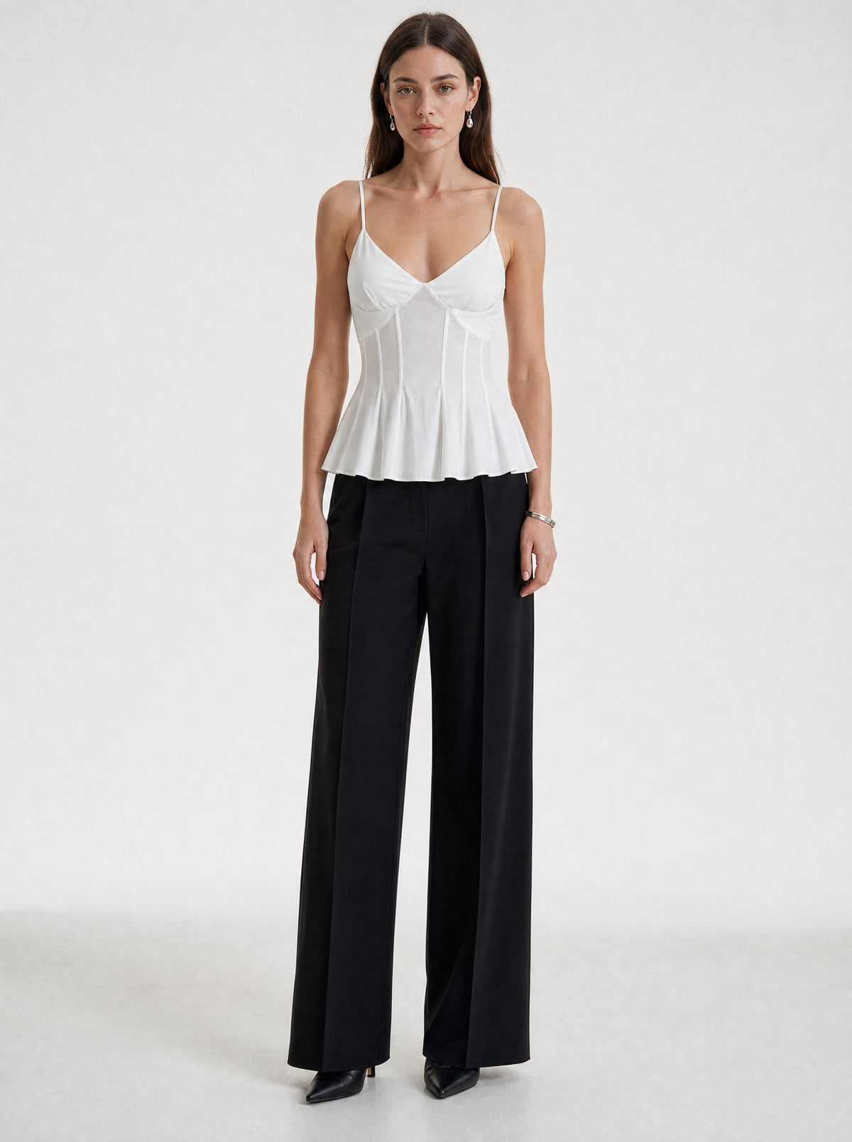 Valeria Corset Peplum Cami Top - White — model full body