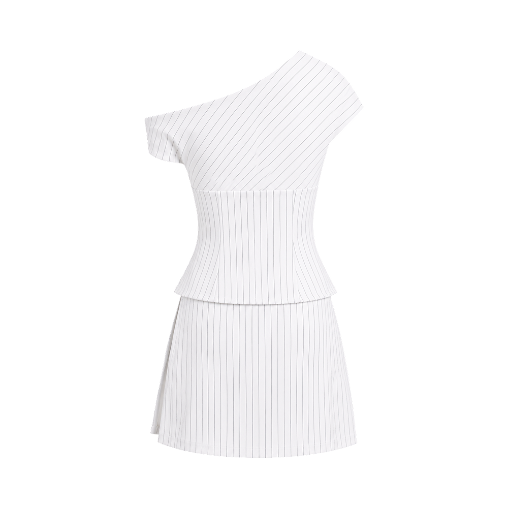 Valeria Asymmetric Pinstripe Co-Ord Set - White