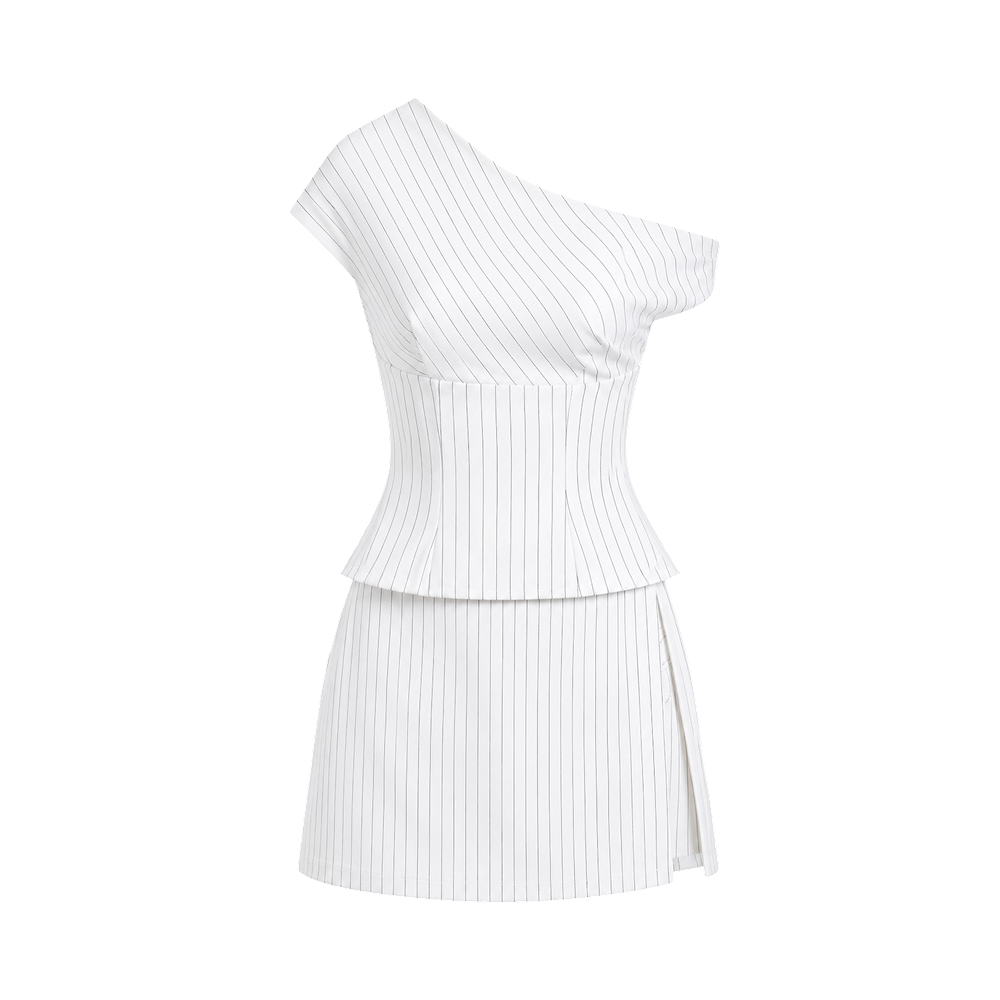 Valeria Asymmetric Pinstripe Co-Ord Set - White