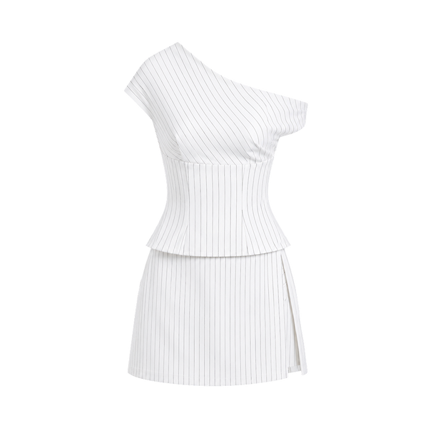 Valeria Asymmetric Pinstripe Co-Ord Set - White