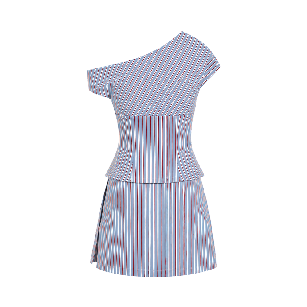 Valeria Asymmetric Stripe Co-Ord Set - Blue
