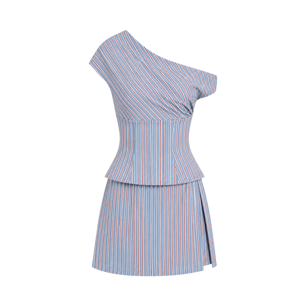 Valeria Asymmetric Stripe Co-Ord Set - Blue