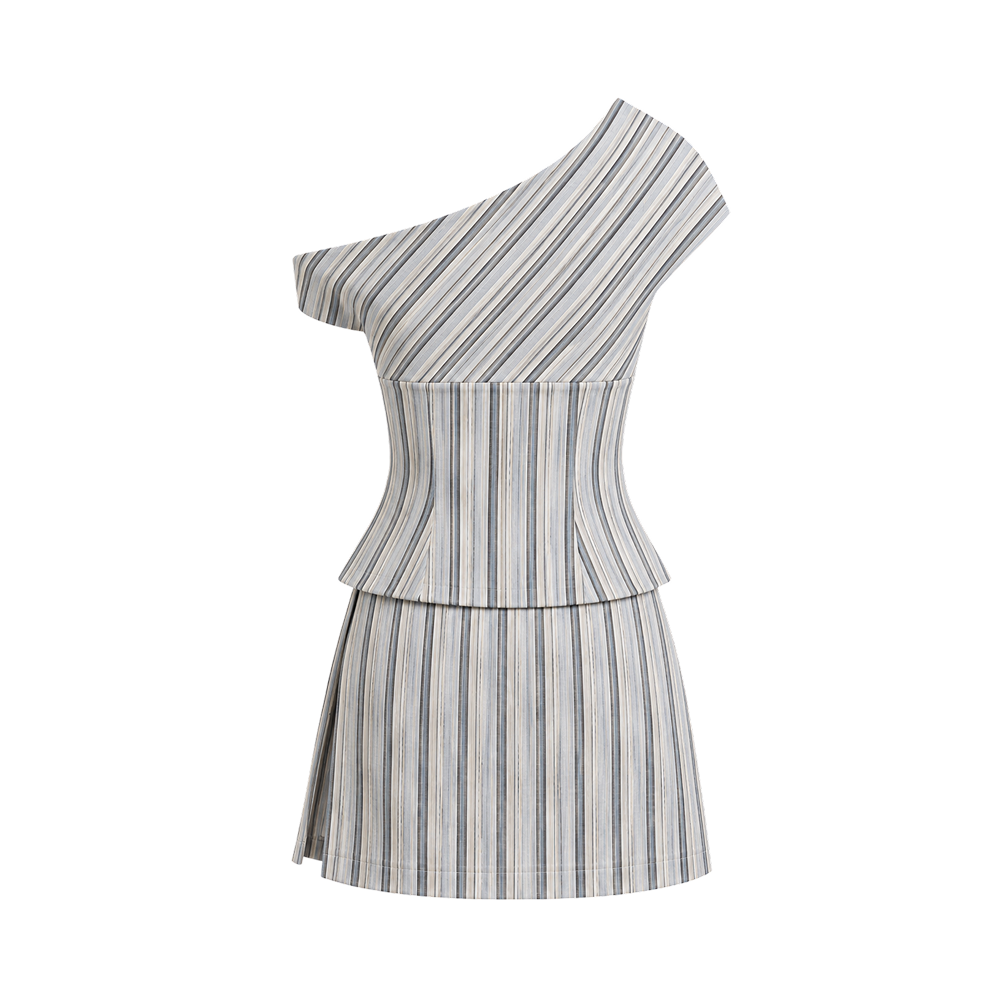 Valeria Asymmetric Stripe Co-Ord Set - Stone