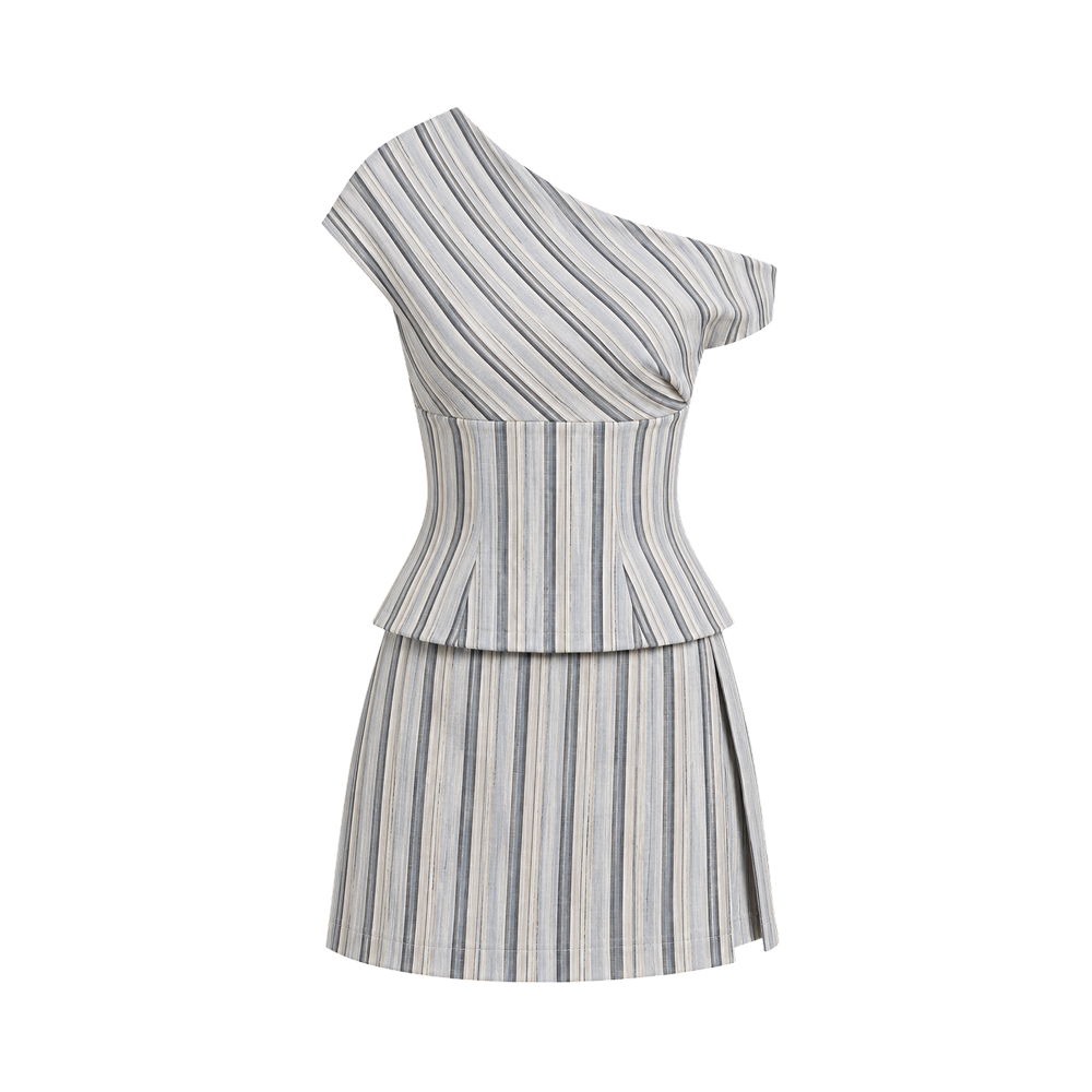 Valeria Asymmetric Stripe Co-Ord Set - Stone