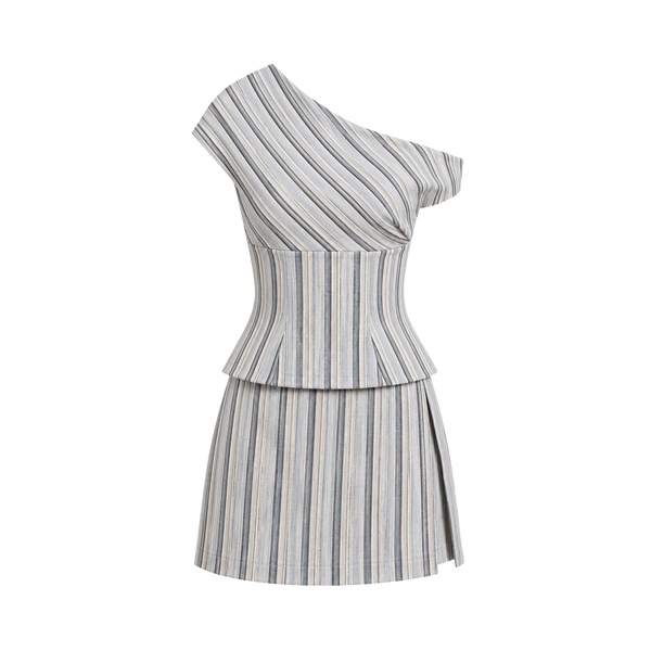 Valeria Asymmetric Stripe Co-Ord Set - Stone