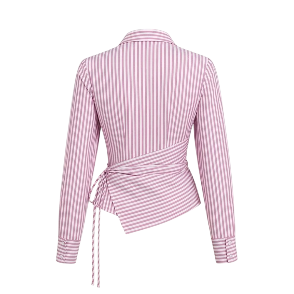 Valeria Banker Stripe Wrap Shirt - Pink