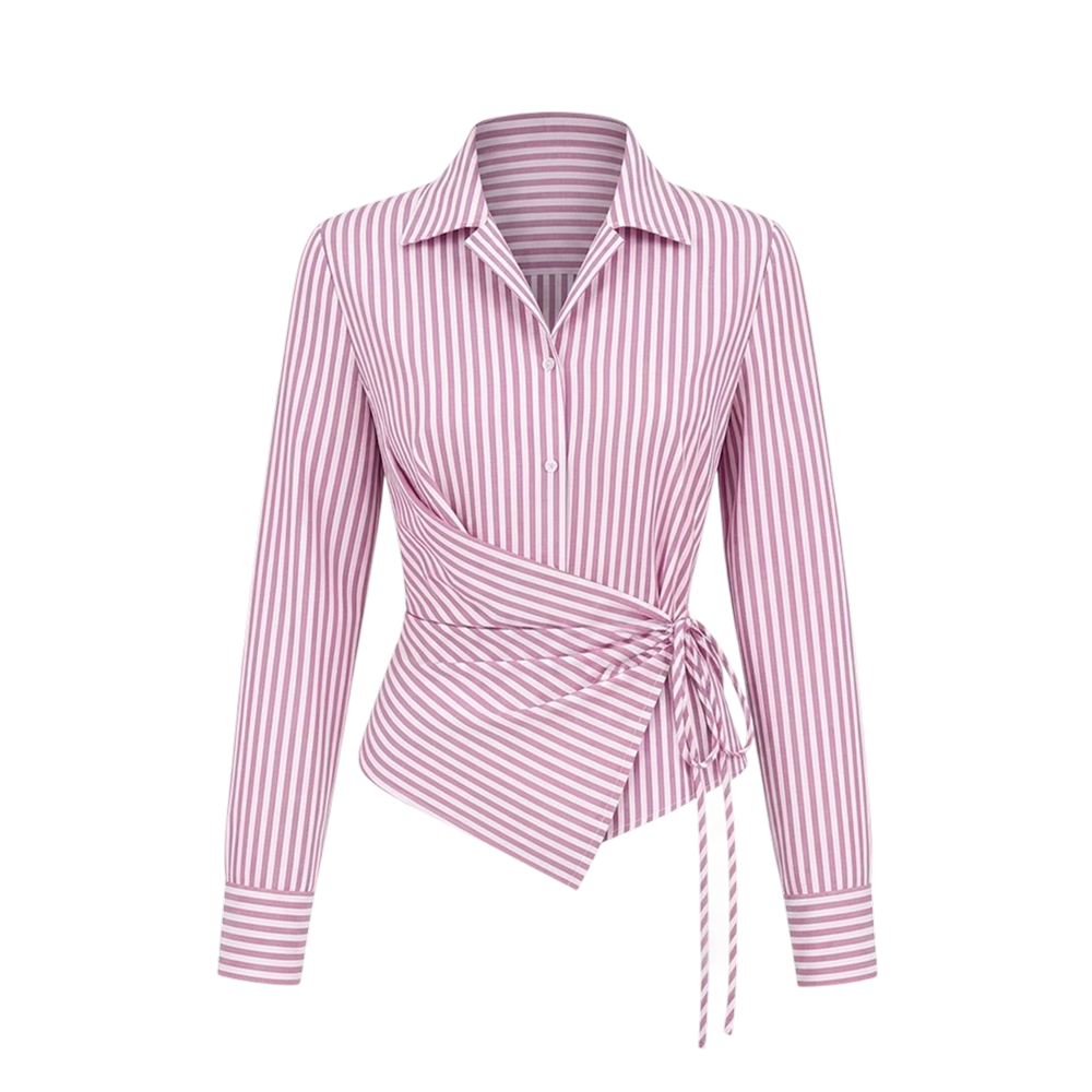 Valeria Banker Stripe Wrap Shirt - Pink
