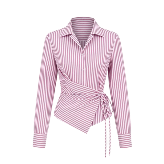 Valeria Banker Stripe Wrap Shirt - Pink