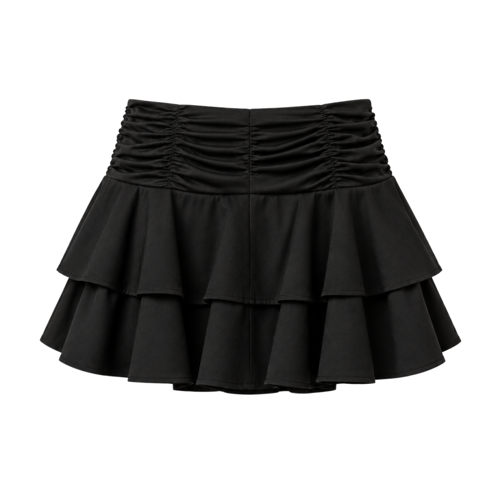 Valeria Cascading Ruffle Mini Skirt - Black
