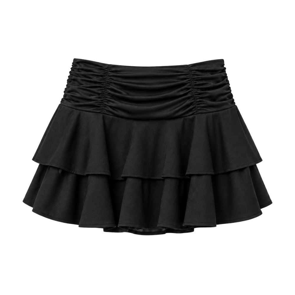 Valeria Cascading Ruffle Mini Skirt - Black