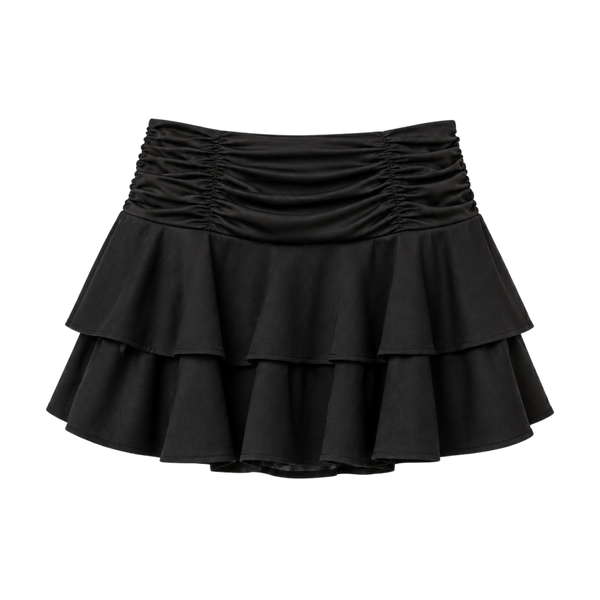 Valeria Cascading Ruffle Mini Skirt - Black